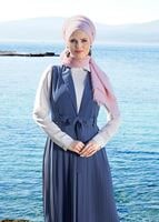 Tesettür giyim LACİVERT T 8238 Mısra-Şal Yaka Yelek