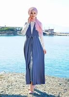 Tesettür giyim LACİVERT T 8238 Mısra-Şal Yaka Yelek