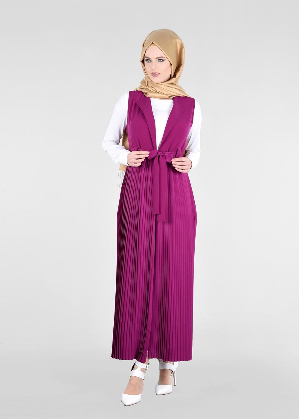 Tesettür giyim MOR T 8238 Mısra-Şal Yaka Yelek