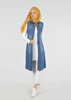 Tesettür giyim LACİVERT T 9516 Önden Düğmeli Kot Yelek-Magazin