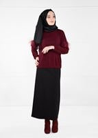 Tesettür giyim BORDO KOLLARI TÜY DETAYLI BLUZ 56551