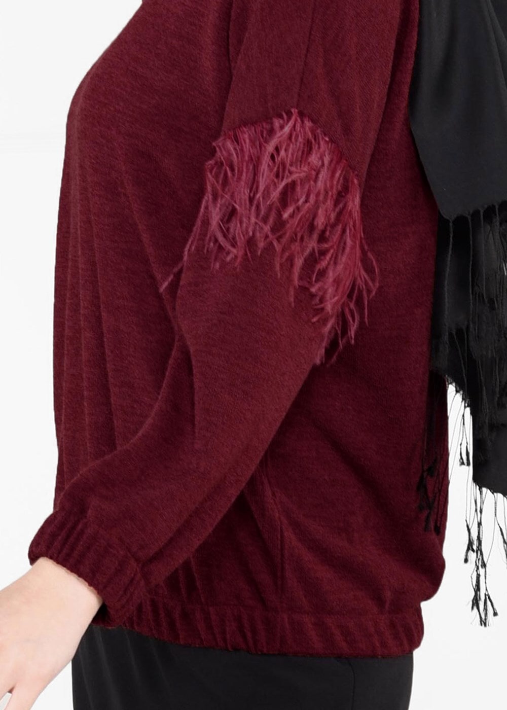 Tesettür giyim BORDO KOLLARI TÜY DETAYLI BLUZ 56551