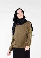 Tesettür giyim TABA KOLLARI TÜY DETAYLI BLUZ 56551