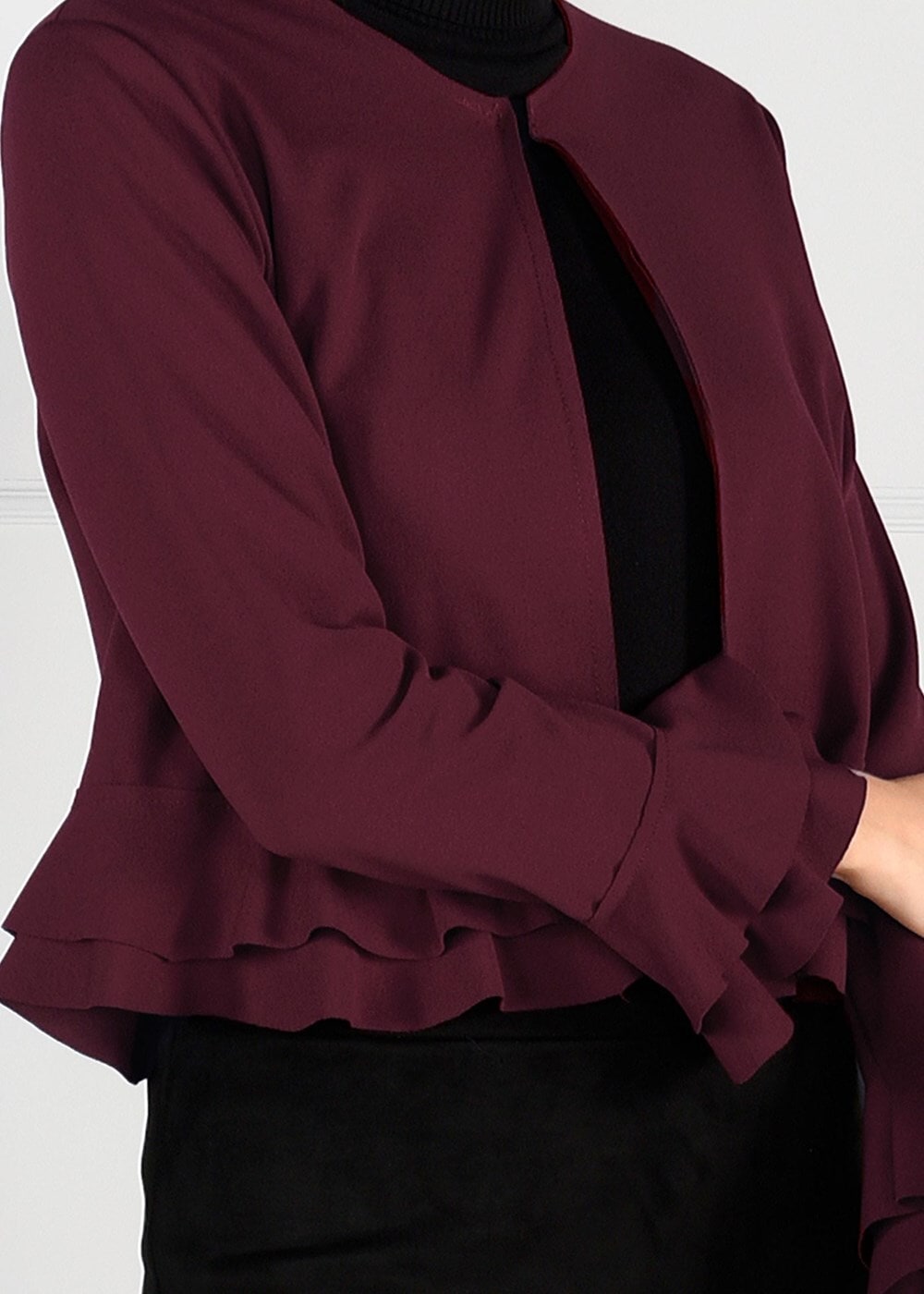 Tesettür giyim BORDO VOLANLI BLUZ 1186
