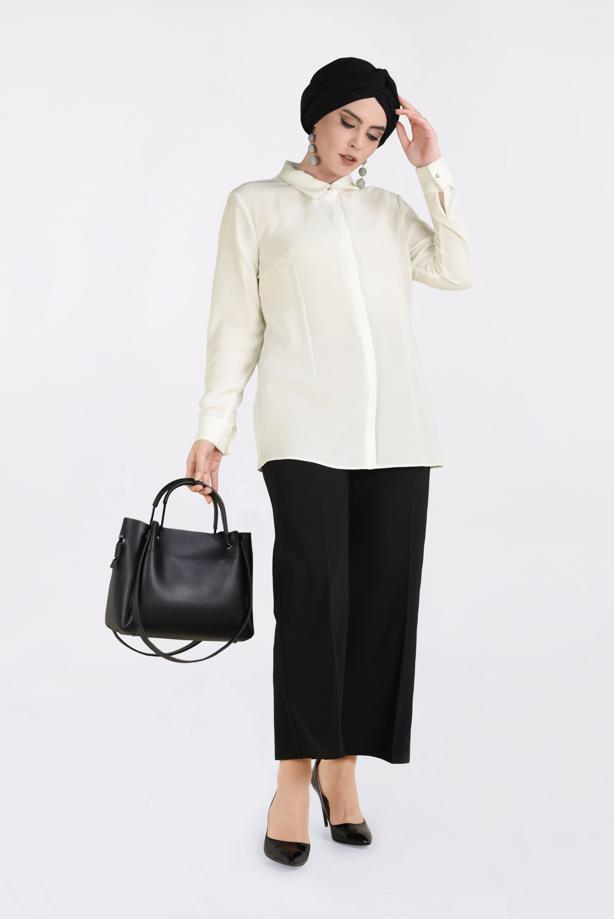 Vêtements hijab CRÈME CHEMISE À COL BOUTONNÉE 2631  - TRENDTESETTÜR