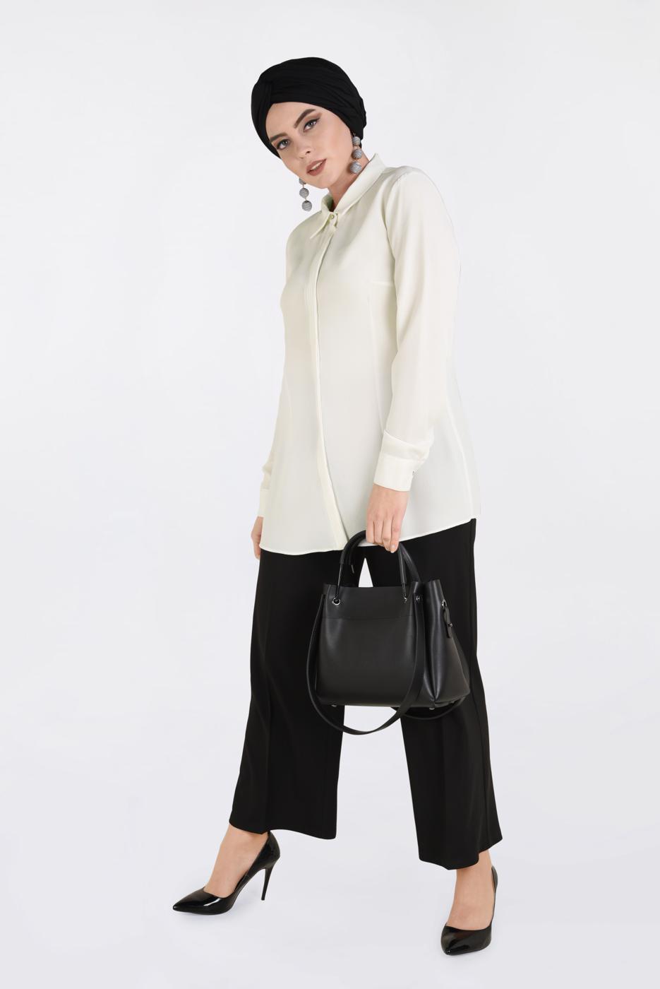 Vêtements hijab CRÈME CHEMISE À COL BOUTONNÉE 2631 