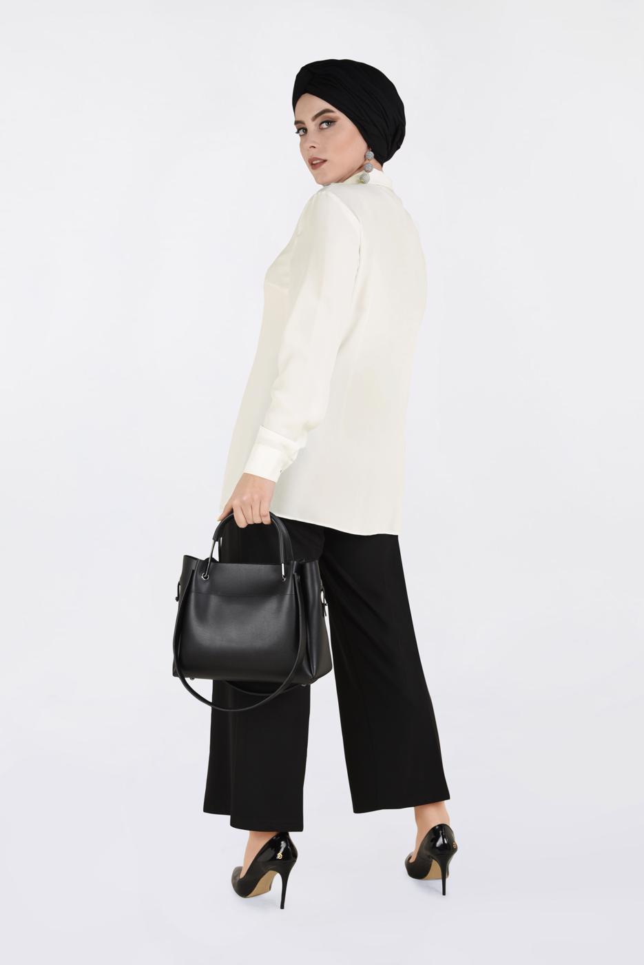 Vêtements hijab CRÈME CHEMISE À COL BOUTONNÉE 2631 