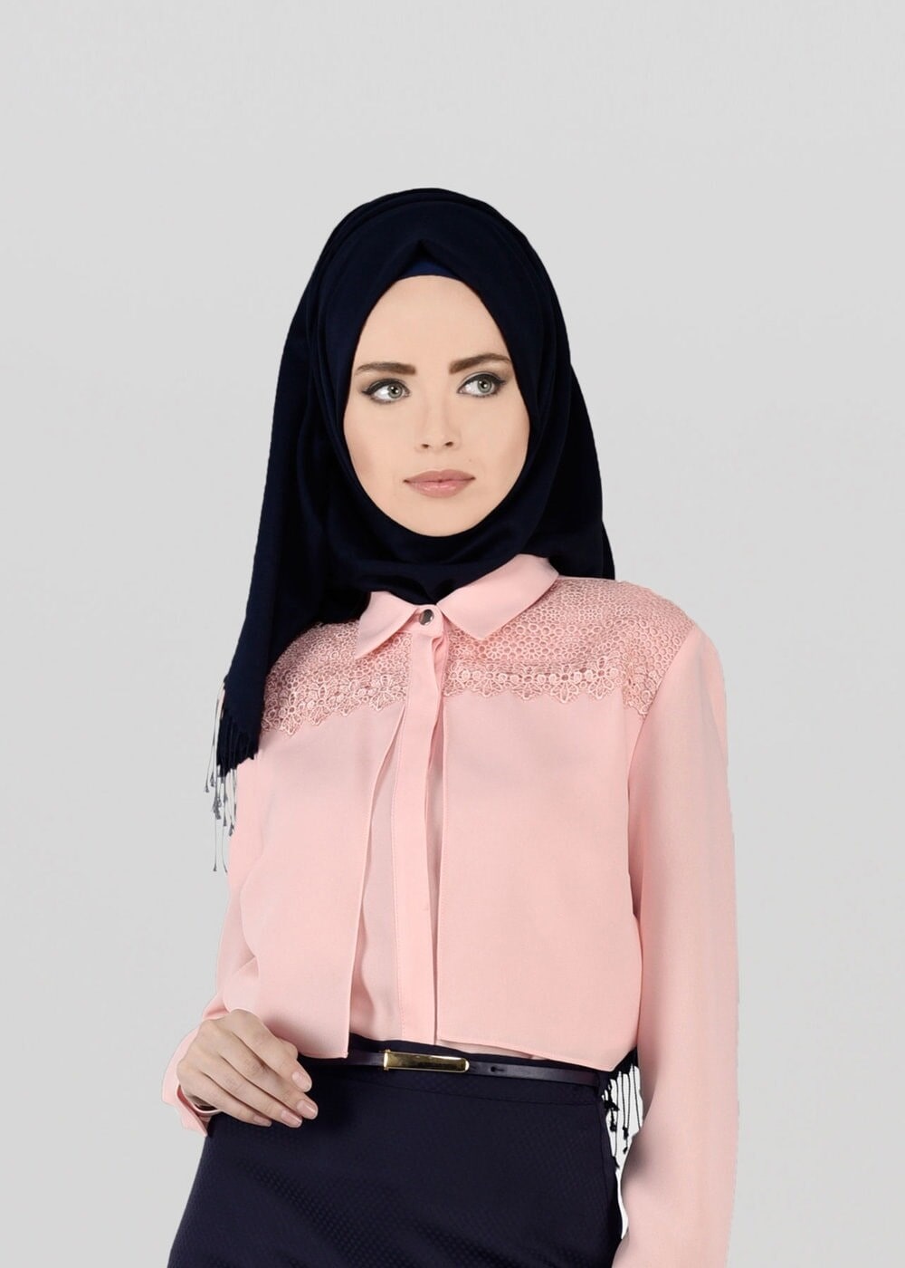 Tesettür giyim PUDRA GÜPÜRLÜ KREP BLUZ 4746 