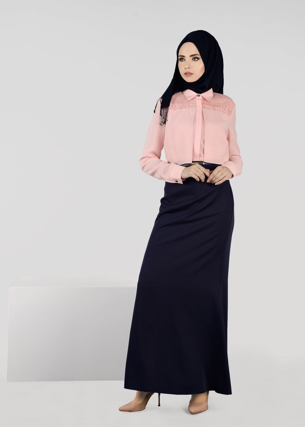 Tesettür giyim PUDRA GÜPÜRLÜ KREP BLUZ 4746 