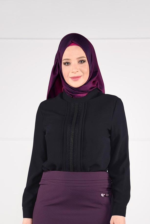 Vêtements hijab BLEU MARINE CHEMISIER À VERROTERIES 4830 - TRENDTESETTÜR