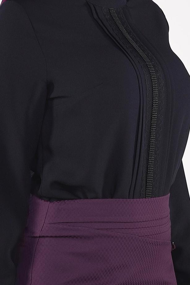 Vêtements hijab BLEU MARINE CHEMISIER À VERROTERIES 4830 - TRENDTESETTÜR