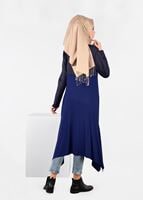 Tesettür giyim LACİVERT DESENLİ ASİMETRİK KESİM HIRKA 4997-1 