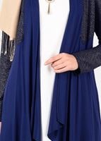 Tesettür giyim LACİVERT DESENLİ ASİMETRİK KESİM HIRKA 4997-1 