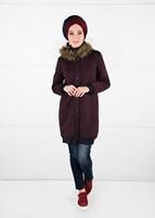 Tesettür giyim BORDO KÜRKLÜ KAPÜŞONLU CEKET 09341