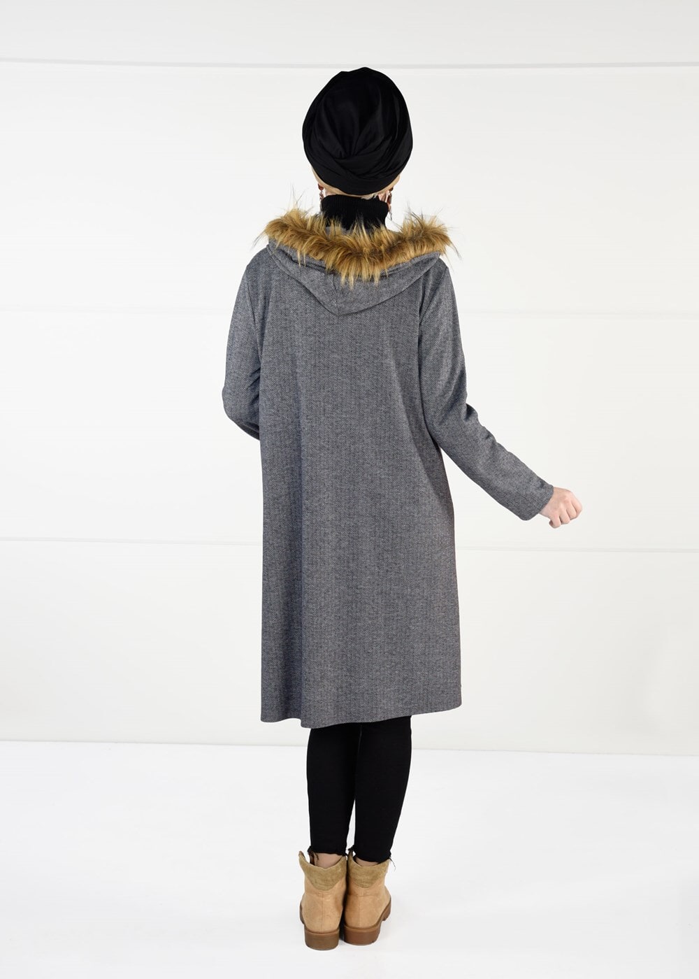 Tesettür giyim GRİ BALIKSIRTI DESENLİ CEKET 59451