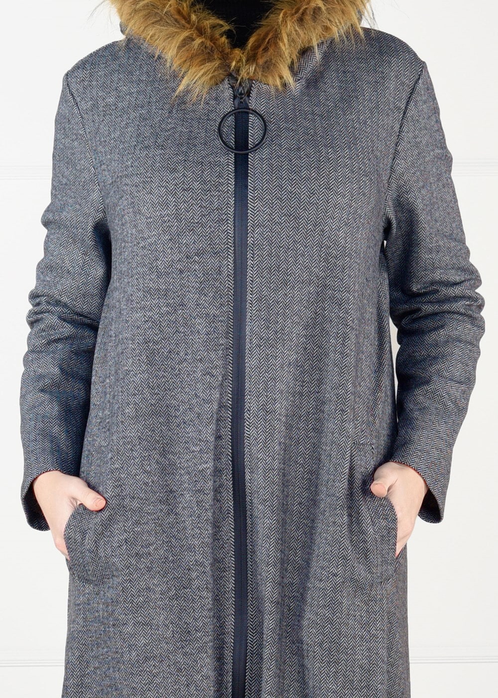 Tesettür giyim GRİ BALIKSIRTI DESENLİ CEKET 59451