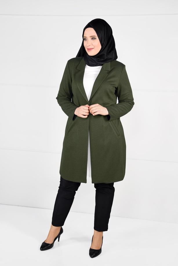 Tesettür giyim HAKİ DÜĞMELİ KLASİK KESİM CEKET 2642 - TRENDTESETTÜR