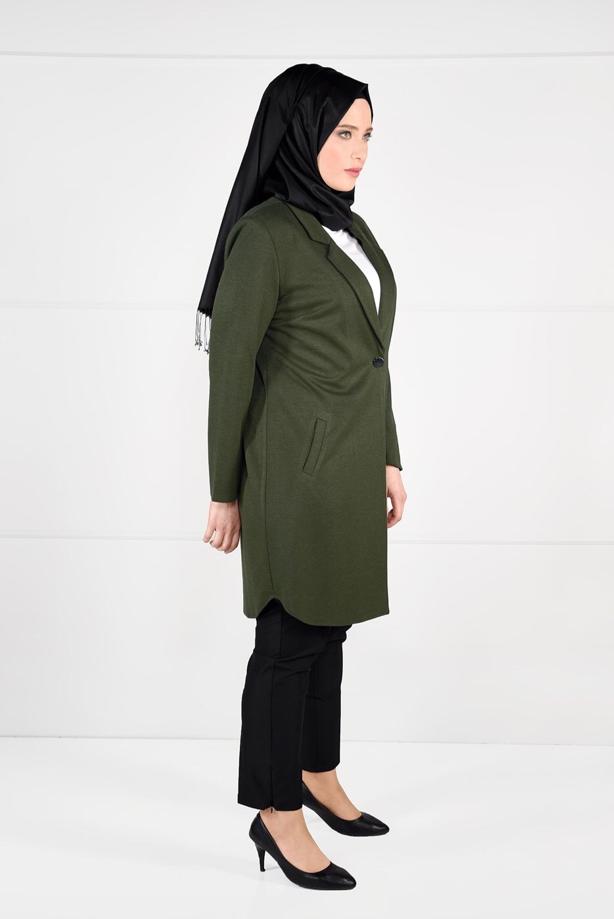 Tesettür giyim HAKİ DÜĞMELİ KLASİK KESİM CEKET 2642 - TRENDTESETTÜR