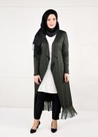 Hijab clothing KHAKI FRINGE DETAIL COMBED COTTON CARDIGAN 2643 