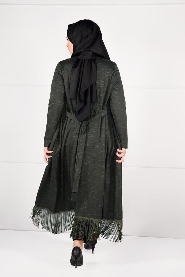 Vêtements hijab KAKI CARDIGAN EN COTON PEIGNE AVEC FRANGES 2643 - TRENDTESETTÜR