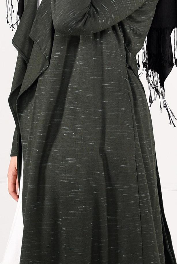 Vêtements hijab KAKI CARDIGAN EN COTON PEIGNE AVEC FRANGES 2643 - TRENDTESETTÜR