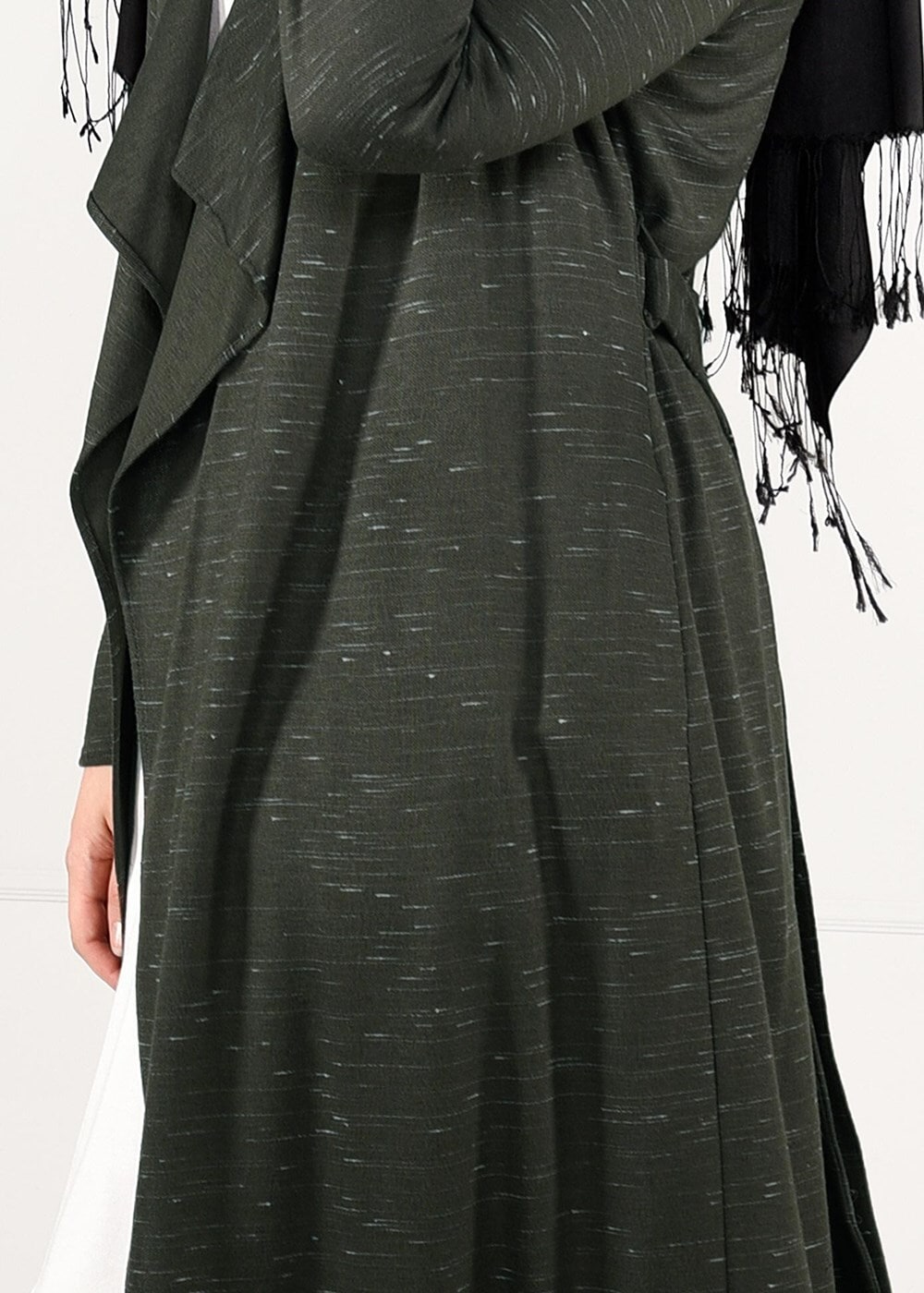 Hijab clothing KHAKI FRINGE DETAIL COMBED COTTON CARDIGAN 2643 