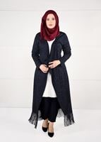 Hijab clothing NAVY BLUE FRINGE DETAIL COMBED COTTON CARDIGAN 2643 