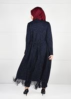 Hijab clothing NAVY BLUE FRINGE DETAIL COMBED COTTON CARDIGAN 2643 