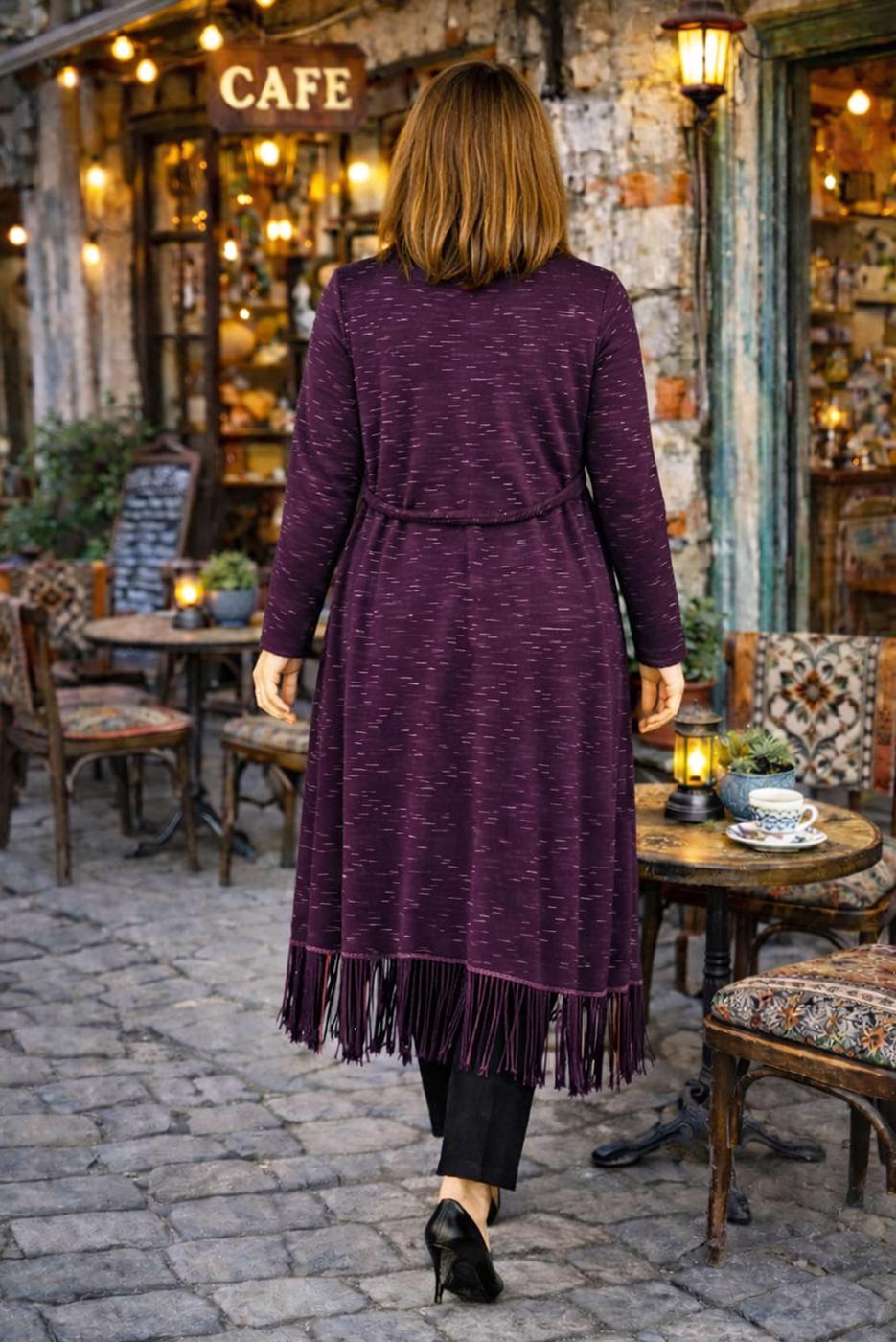 Vêtements hijab POURPRE CARDIGAN EN COTON PEIGNE AVEC FRANGES T 2643