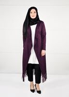 Hijab clothing PURPLE FRINGE DETAIL COMBED COTTON CARDIGAN 2643 