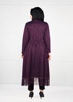 Hijab clothing PURPLE FRINGE DETAIL COMBED COTTON CARDIGAN 2643 