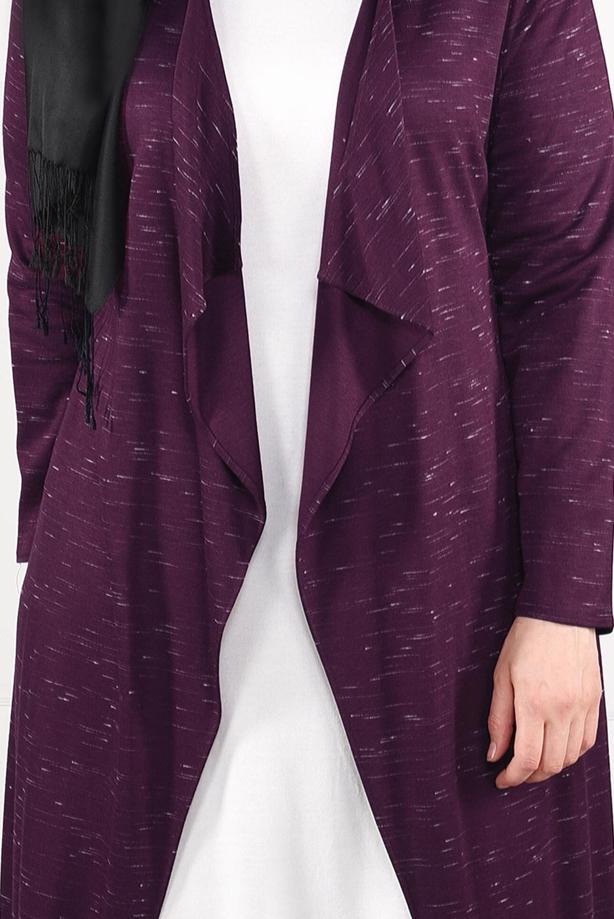 Tesettür giyim MOR PÜSKÜLLÜ PENYE HIRKA 2643	 - TRENDTESETTÜR