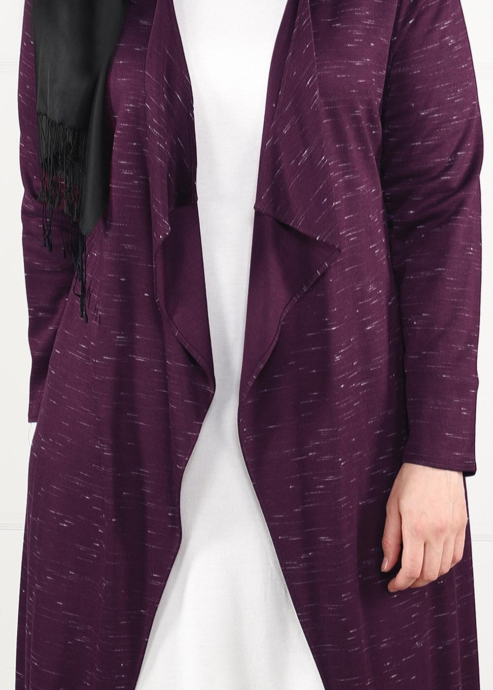 Hijab clothing PURPLE FRINGE DETAIL COMBED COTTON CARDIGAN 2643 