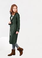 Tesettür giyim YEŞİL BELDEN BÜZGÜLÜ HIRKA 4053