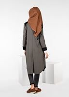 Tesettür giyim KAHVE DESENLİ DÜĞMELİ CEKET 4057 