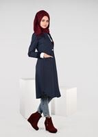 Tesettür giyim LACİVERT DESENLİ DÜĞMELİ CEKET 4057 
