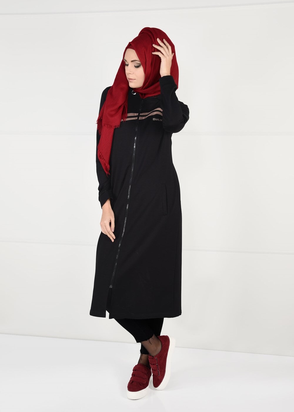 Tesettür giyim SİYAH ÖNDEN FERMUARLI SPOR CEKET 4151 