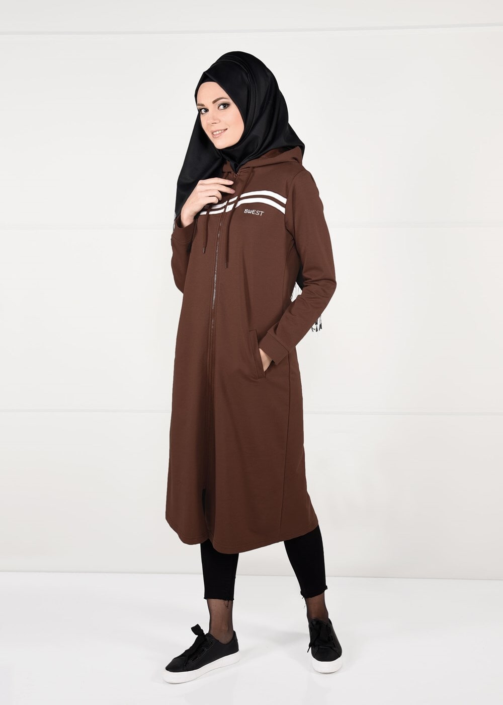 Tesettür giyim KAHVE ÖNDEN FERMUARLI SPOR CEKET 4151 