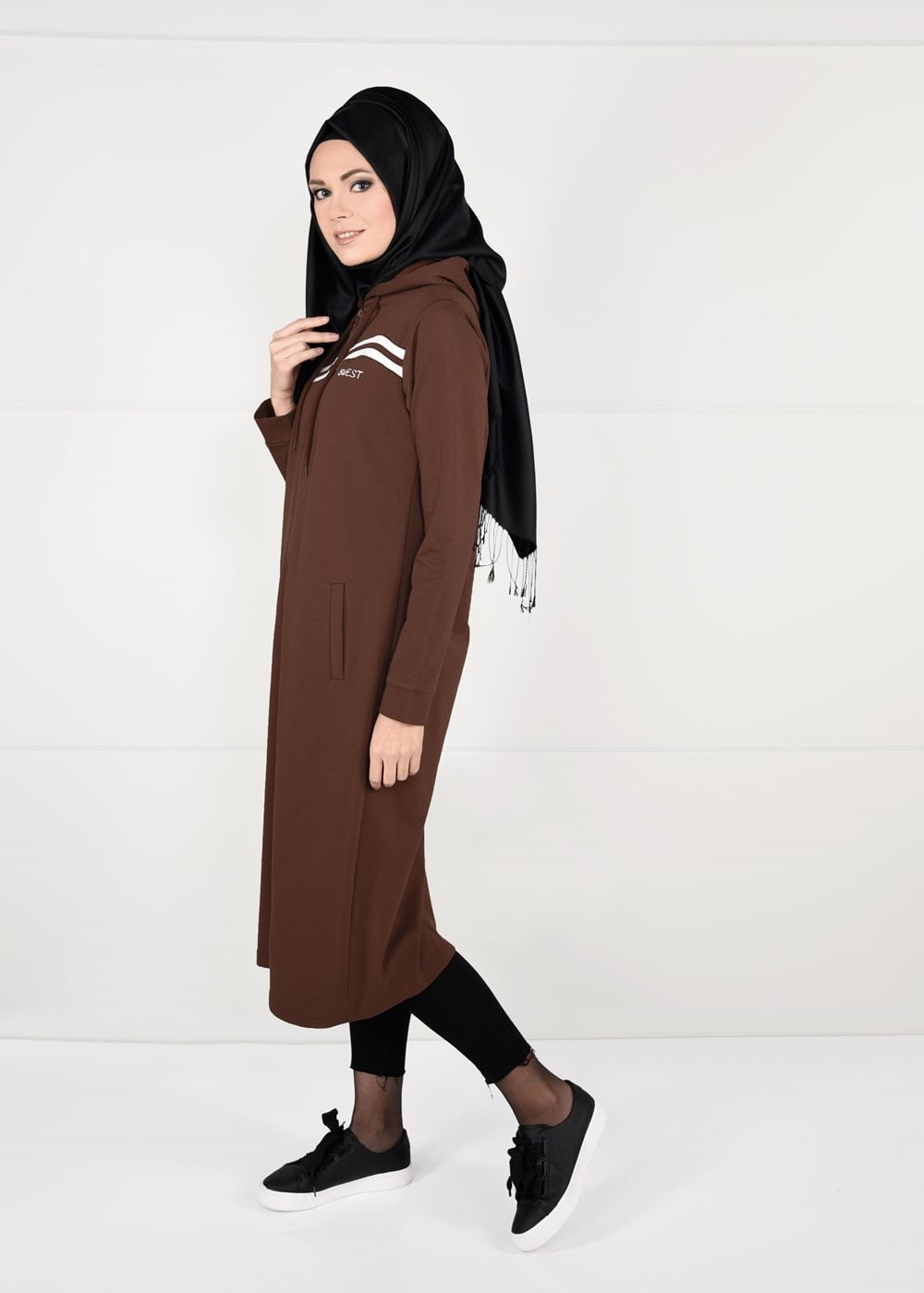 Tesettür giyim KAHVE ÖNDEN FERMUARLI SPOR CEKET 4151 
