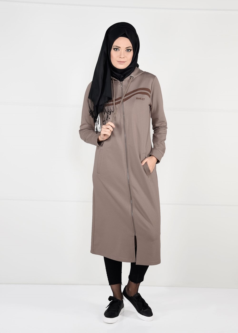 Tesettür giyim VİZON ÖNDEN FERMUARLI SPOR CEKET 4151 