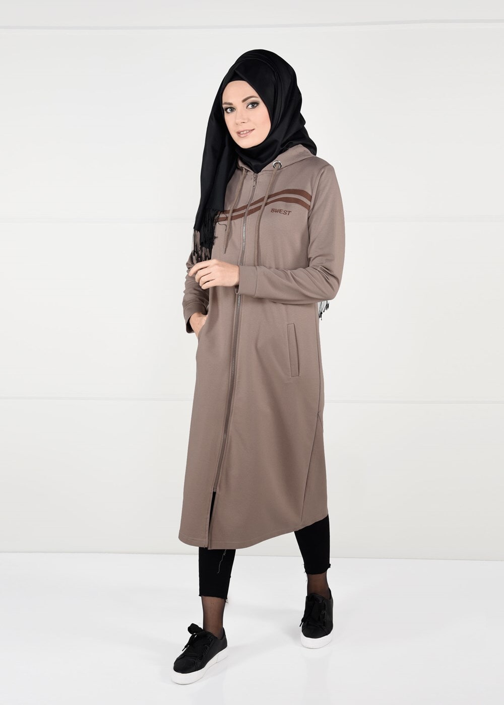 Tesettür giyim VİZON ÖNDEN FERMUARLI SPOR CEKET 4151 