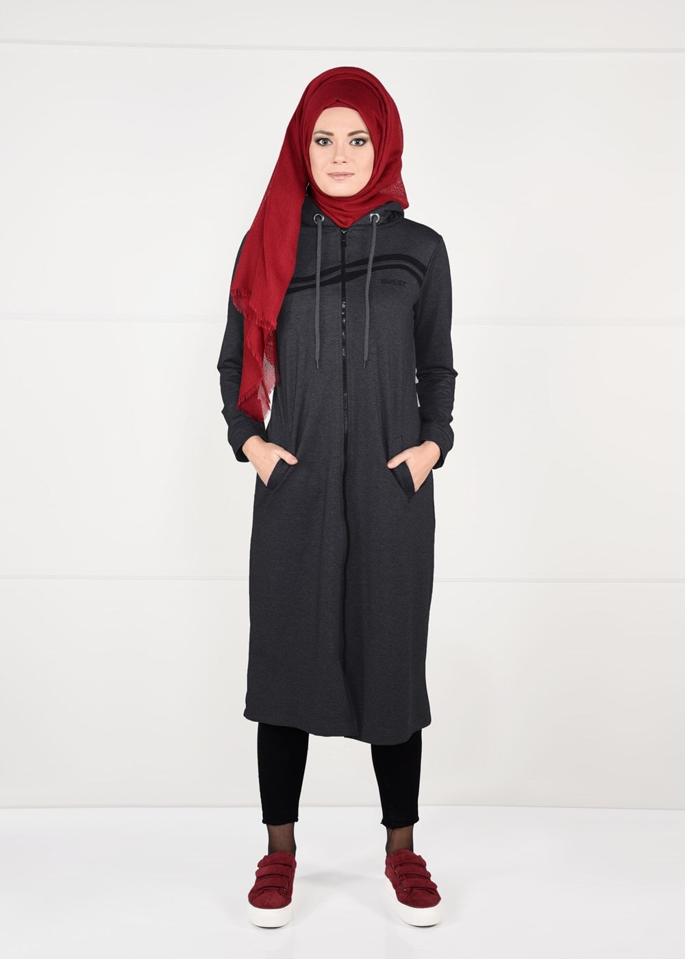 Tesettür giyim GRİ ÖNDEN FERMUARLI SPOR CEKET 4151 