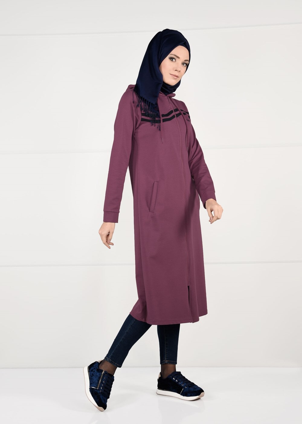 Tesettür giyim BORDO ÖNDEN FERMUARLI SPOR CEKET 4151 