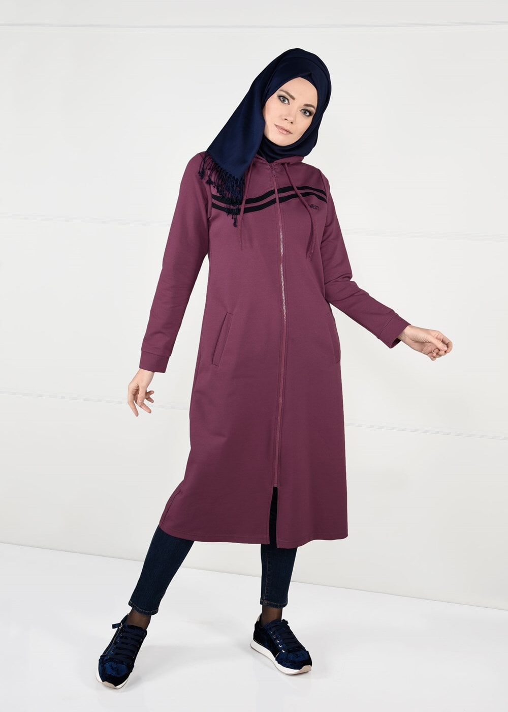 Tesettür giyim BORDO ÖNDEN FERMUARLI SPOR CEKET 4151 