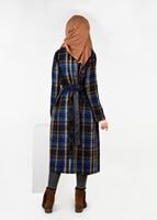 Tesettür giyim LACİVERT SUNİ DERİ KEMERLİ EKOSE CEKET 4711