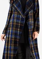 Tesettür giyim LACİVERT SUNİ DERİ KEMERLİ EKOSE CEKET 4711