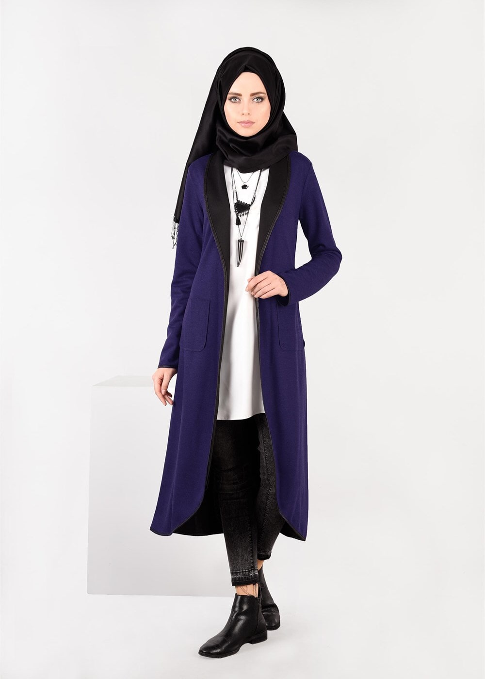 Tesettür giyim MOR OVAL KESİM CEPLİ CEKET 4754 