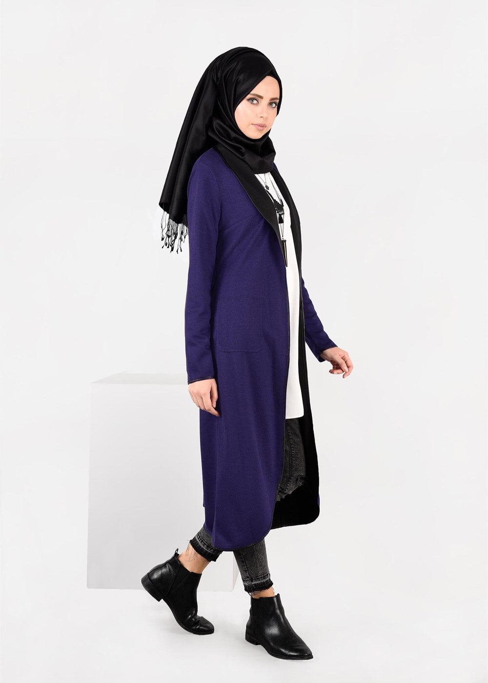 Tesettür giyim MOR OVAL KESİM CEPLİ CEKET 4754 