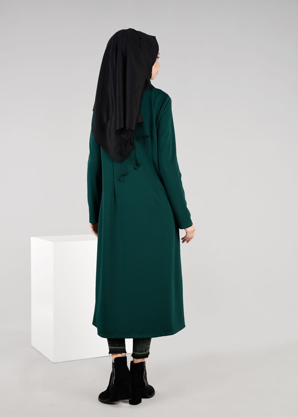 Tesettür giyim YEŞİL YAKASI DETAYLI CEKET 4756 