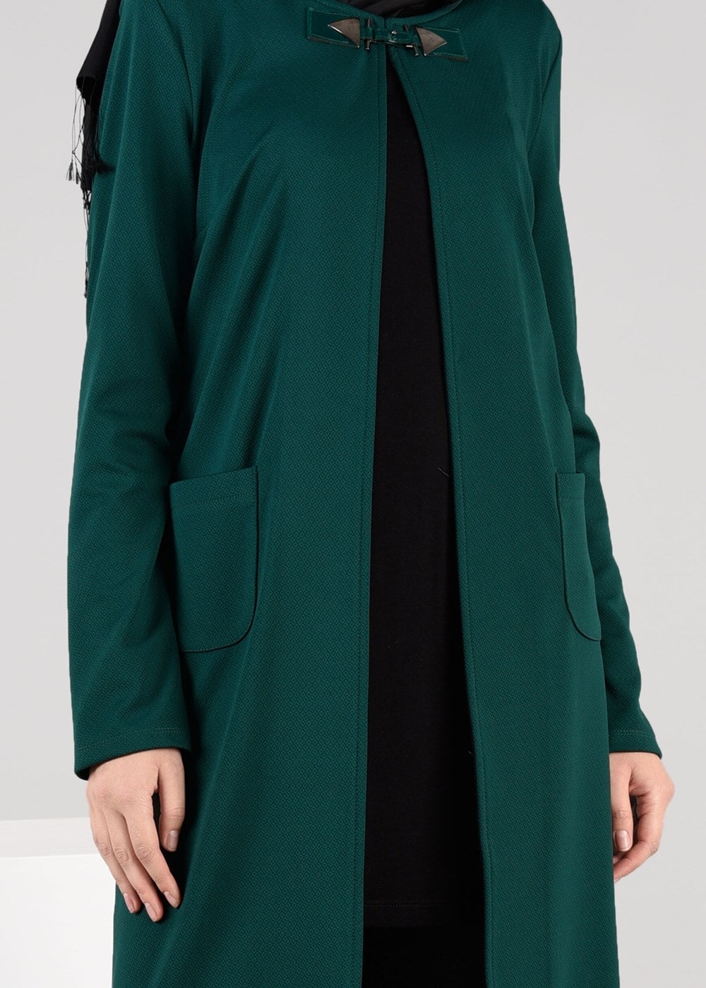 Tesettür giyim YEŞİL YAKASI DETAYLI CEKET 4756 
